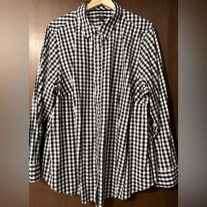 Talbots Women Navy Check Button Down No-Iron Long Sleeve Blouse Size 18W